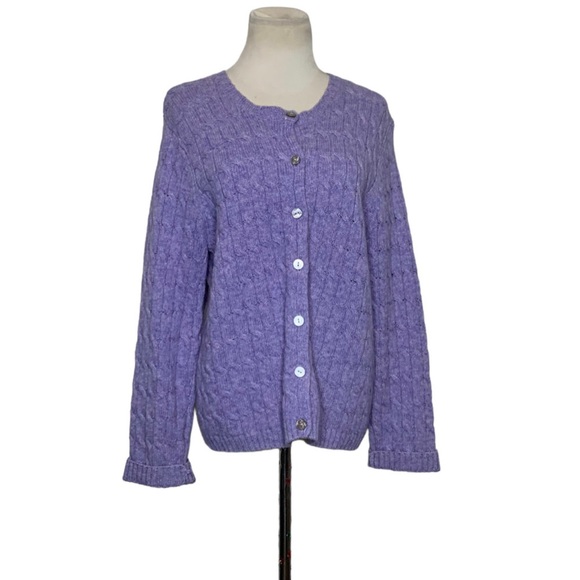 Appleseed's purple wool cable knit buttoned cardigan sweater size PL - Picture 1 of 4